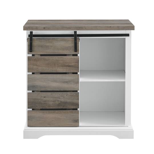 Edison Walker 32" Solid White & Grey Wash Two-Tone Sliding Slat Door Accent Cabinet
